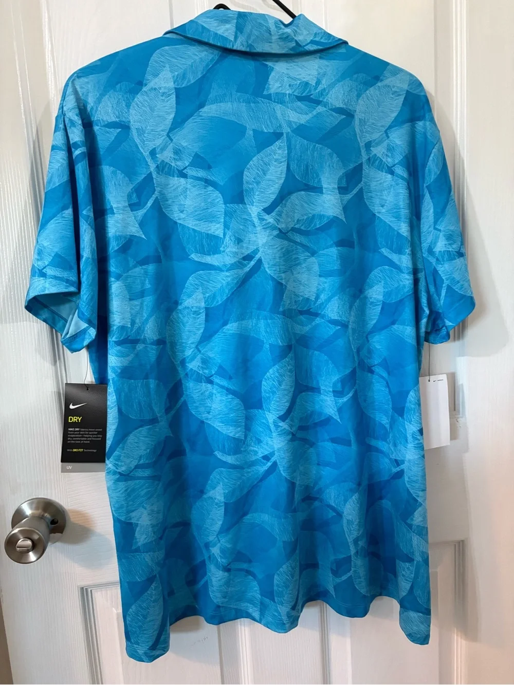 Nike Blue Leaf-Print Dri-FIT Polo